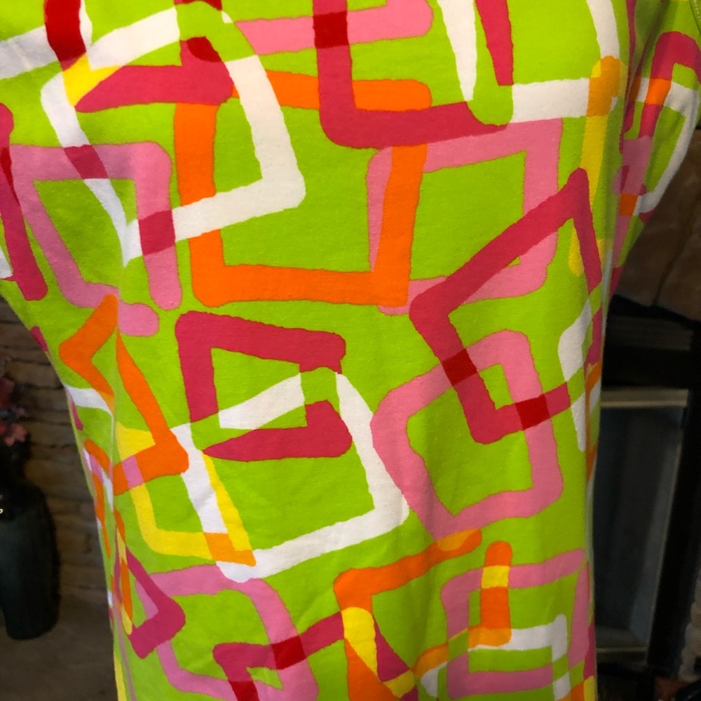 Sleeveless Citrus Print Shift Dress - White with Orange, Green & Pink - Picture 4 of 8